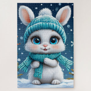 Puzzle ❄️ Lapin blanc d'hiver mignon Cadeau pour les enfa