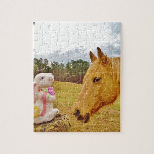 Puzzle Lapin blanc et Cheval jaune (Vertical)