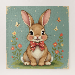 Puzzle Lapin brun mignon adorable avec noeud papillon