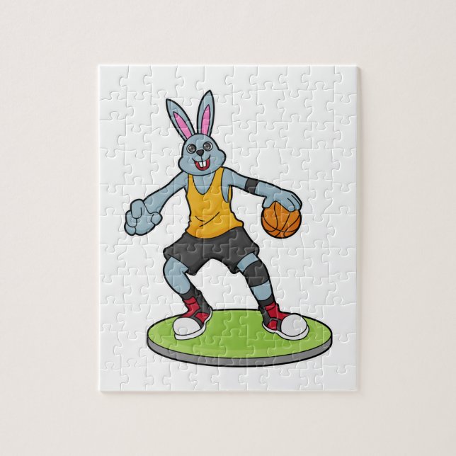 Puzzle Lapin comme joueur de basket-ball avec basket-ball (Vertical)