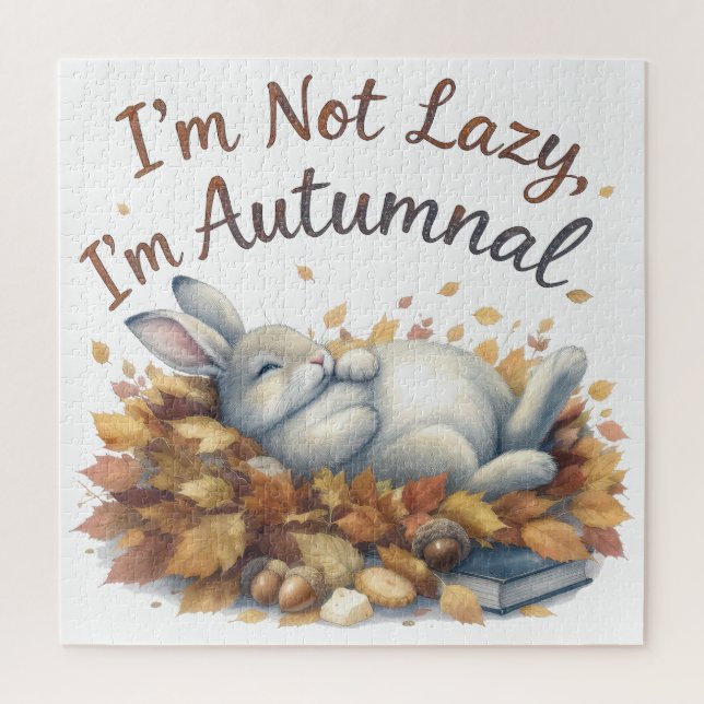Puzzle Lapin d'automne en Feuille avec une citation amusa (Vertical)