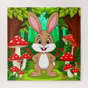 Puzzle Lapin de dessin animé mignon debout dans une forêt