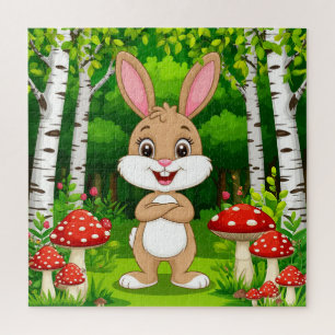 Puzzle Lapin de dessin animé mignon debout dans une forêt