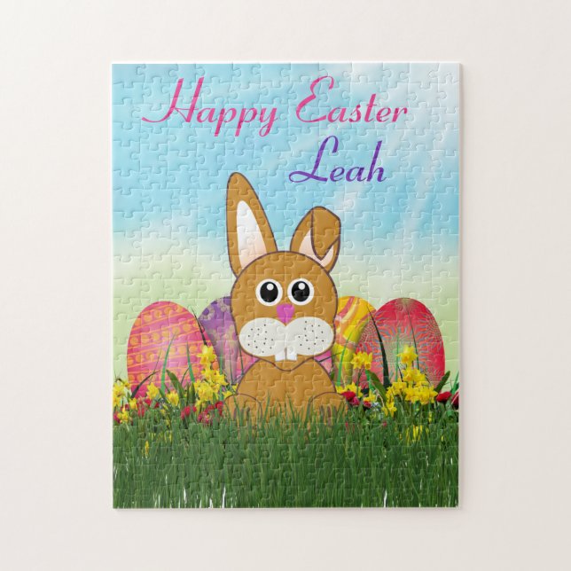 Puzzle Lapin de Pâques avec Œufs Peints / Enfants Mignons (Vertical)