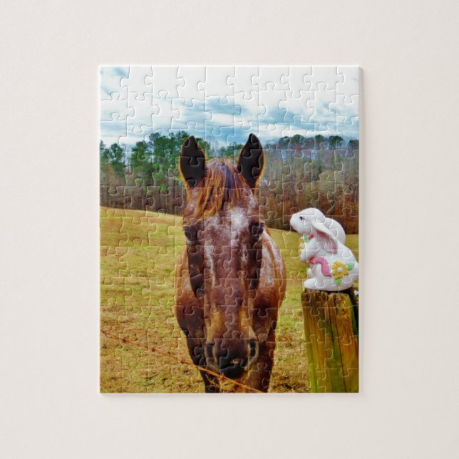 Puzzle Lapin de Pâques et cheval Brown (Vertical)