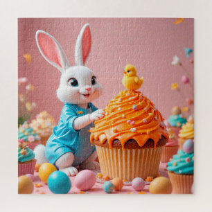 Puzzle Lapin de Pâques et poussin avec des cupcakes color