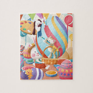 Puzzle Lapin de Pâques mignon Peinture de chat et de chie