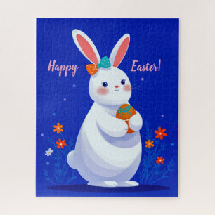 Puzzle Lapin de Pâques sur fond bleu 
