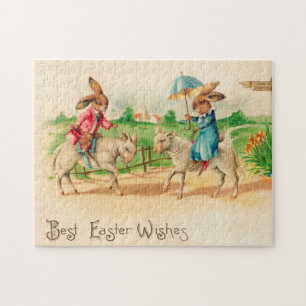 Puzzle Lapin de Pâques vintage Agneaux d'équitation de la
