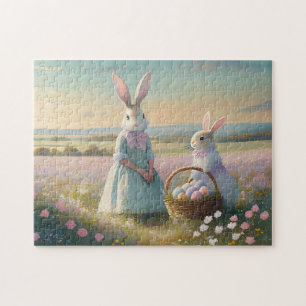 Puzzle Lapin de Pâques vintage dans un champ de fleurs sa
