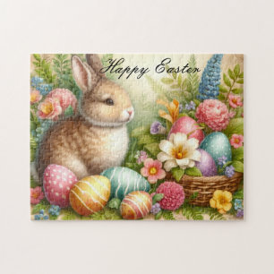 Puzzle Lapin de Pâques vintage floral avec oeufs 