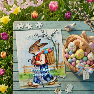 Puzzle Lapin de Pâques vintage personnalisé pour enfants
