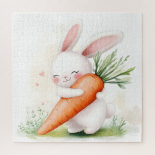 Puzzle Lapin de printemps à l'aquarelle mignon avec carot