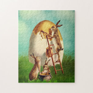 Puzzle Lapin drôle vintage et œuf de Pâques 