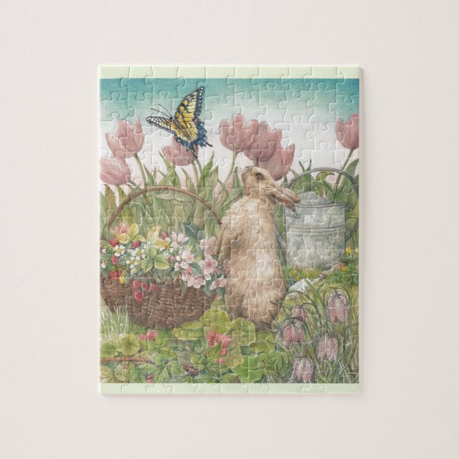 Puzzle Lapin illustré de ressort dans le jardin (Vertical)