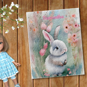 Puzzle Lapin mignon lapin et fleurs de printemps d'aquare