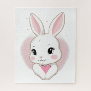 Puzzle Lapin Mignon Tenant un Cœur   Design Romantique