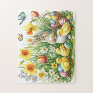 Puzzle lapin/poulet de printemps classique/Vintage