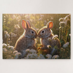 Puzzle Lapins Adorables dans la Prairie de Printemps Desi