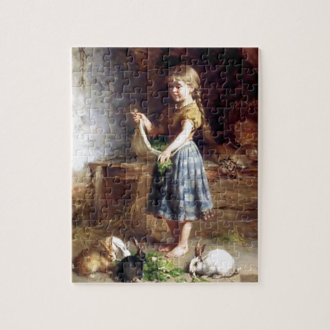 Puzzle Lapins de alimentation de fille peinture de lapins (Vertical)