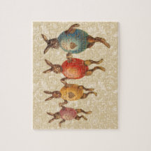 Lapins de Pâques vintage dansant avec des costumes