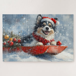 Puzzle Lapphound finnois en traîneau 'Qu'il neige' Noël