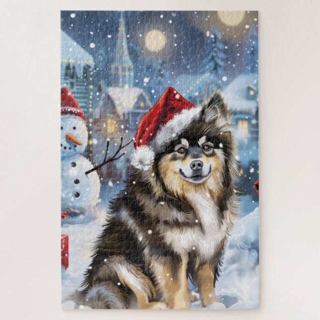 Puzzle Lapphund finlandais Winter Wonderland Noël Joie (Vertical)