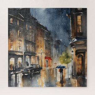 Puzzle L'aquarelle de la ville pluvieuse