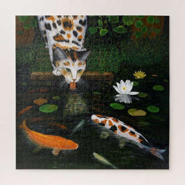 Puzzle L'art du chat et du poisson koi Calico (Vertical)