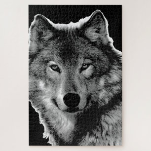 Puzzle L'art du loup noir et blanc L'art animal