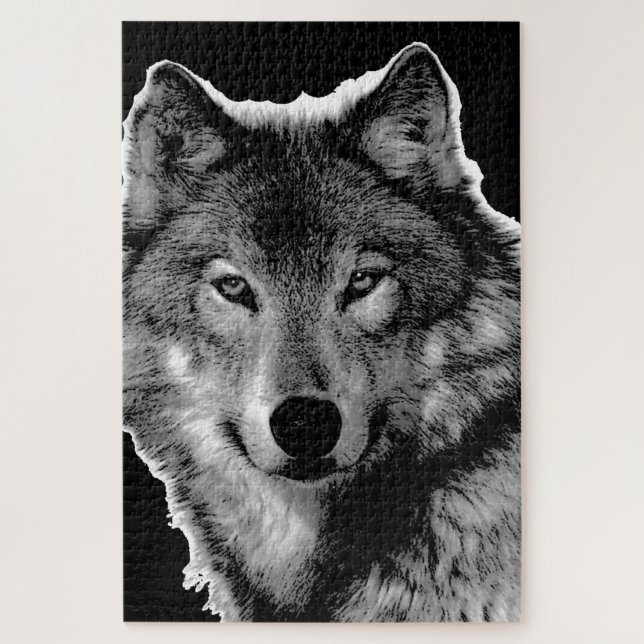 Puzzle L'art du loup noir et blanc L'art animal (Vertical)