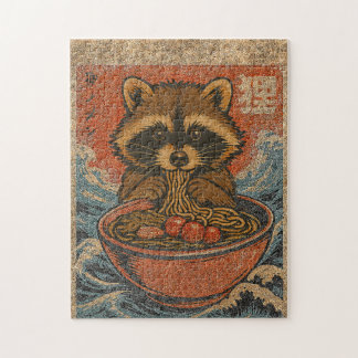 Puzzle L'art japonais vintage de Raton laveur mangeant de