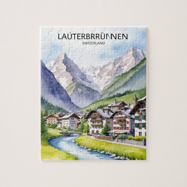 Puzzle Lauterbrunnen Suisse vintage Travel Art (Vertical)