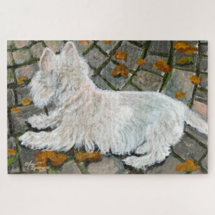 Puzzle L'automne laisse Westie sur Patio