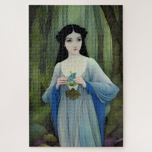 Puzzle Lave-encre illustration de la belle femme à Woods (Vertical)