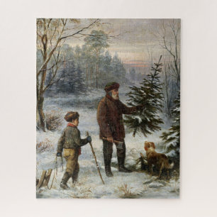 Puzzle Le arbre de Noël familial Paysage vintage et ennei