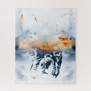 Puzzle Le bulldog français et le paysage mêlent design ab