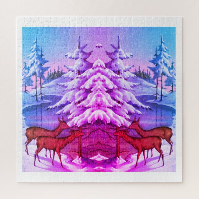 Puzzle Le cerf en art hivernal (Vertical)