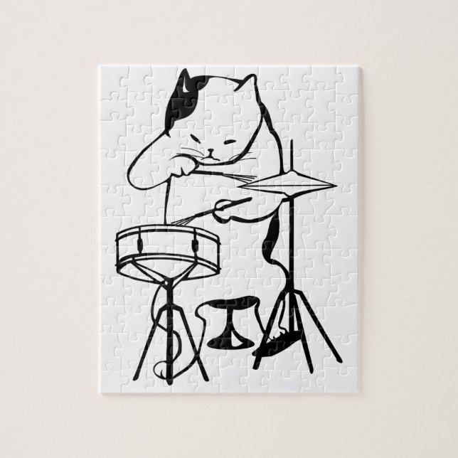 Puzzle Le chat de batteur bat du tambour de mignon drôle (Vertical)