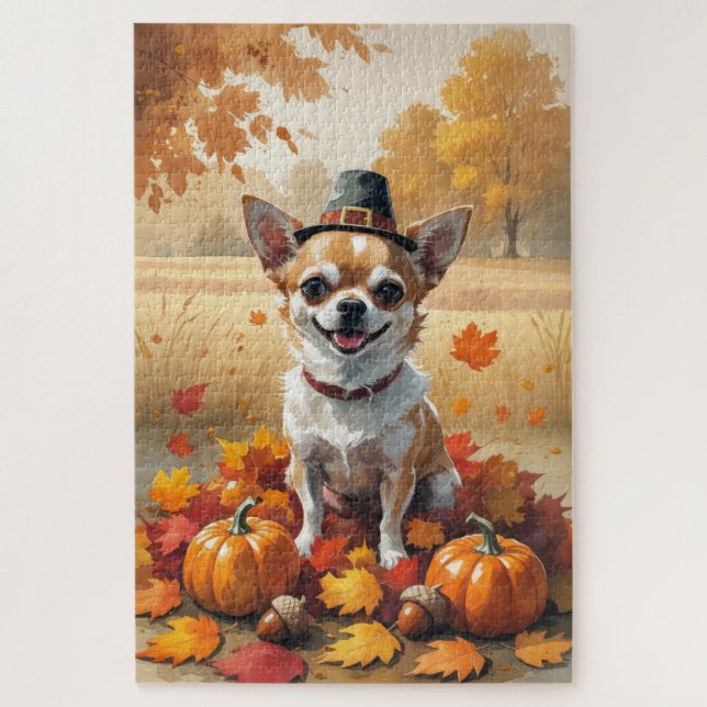 Puzzle Le Chihuahua D'Automne Laisse L'Art Thanksgiving (Vertical)
