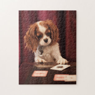Puzzle Le chiot joue aux cartes