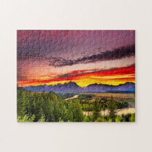 Puzzle Le coucher du soleil d'été chez la rivière Snake