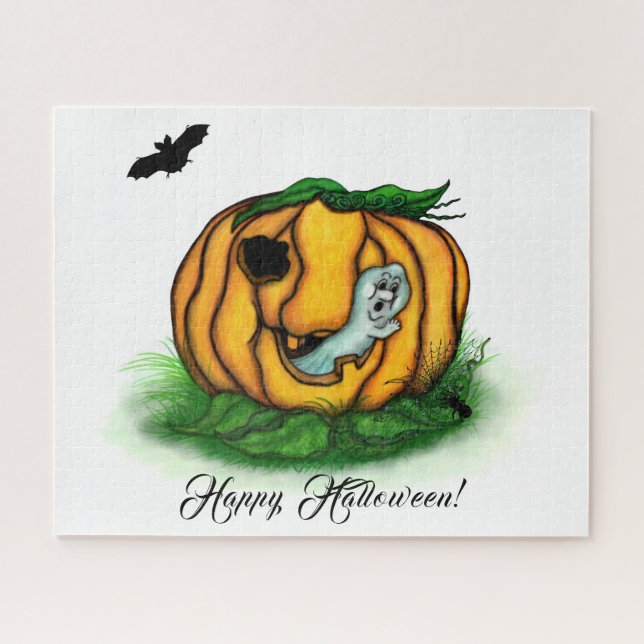 Puzzle Le fantôme d'Halloween, chauve-souris, fantôme et  (Horizontal)