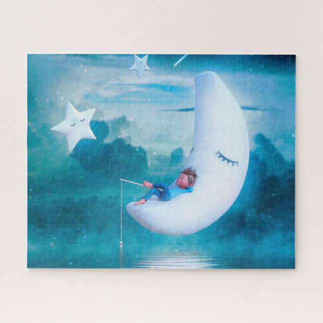 Puzzle Le garçon sur la lune pêche (Horizontal)