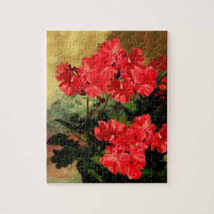 Puzzle Le géranium rouge de style antique fleurit des