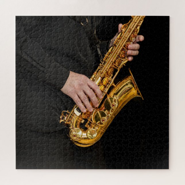 Puzzle Le joueur saxophone joue du jazz avec des mains sa (Horizontal)