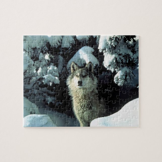 Puzzle Le loup de bois nord-américain en neige (Horizontal)