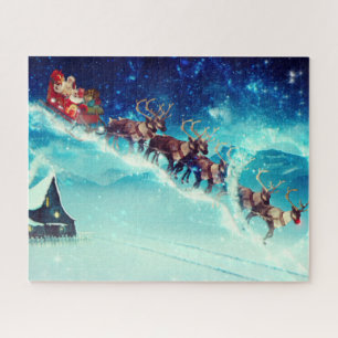 Puzzle Le Père Noël vole avec un renne
