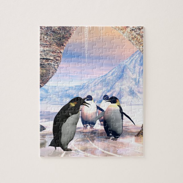Puzzle Le pingouin drôle vont sur un lac avec de la glace (Vertical)
