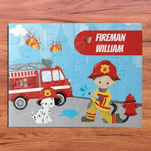 Puzzle Le pompier de dessin animé de Little Boy avec prén (Créateur téléchargé)